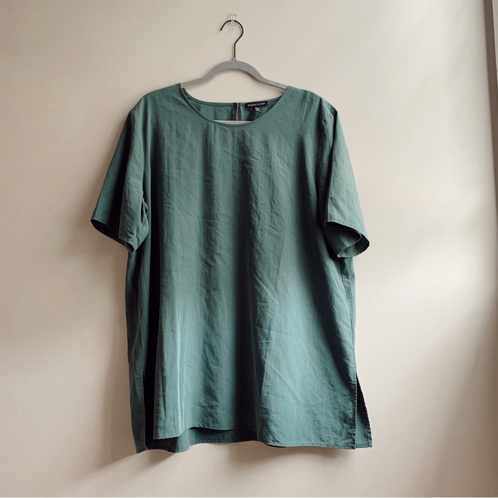 Eileen Fisher Teal Short Sleeve Boxy Top
